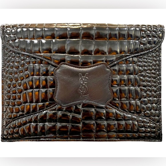 YSL - Yves Saint Laurent - croc effect Black leather evening or everyday clutch - Picture 1 of 9